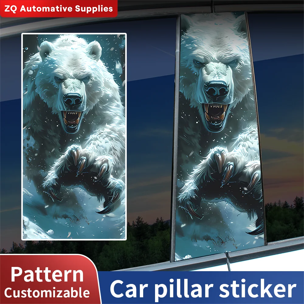 2Pcs Car B-Pillar Sticker Polar Bear Pattern Decal Waterproof Exterior Decoration Auto Vinyl Wrap Accessories Car Tuning DIY