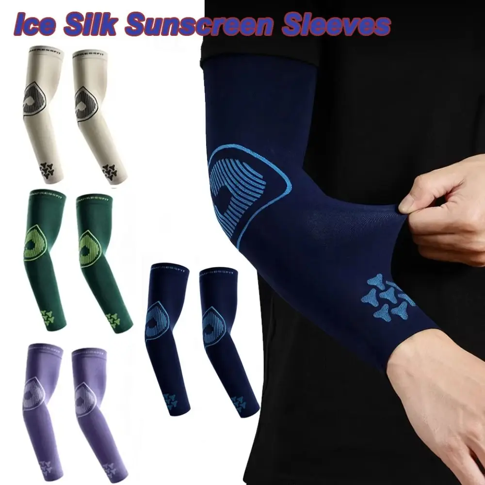 Mangas de protección solar de seda de hielo para hombre, protectores de brazos deportivos elásticos absorbentes para el sudor, cubierta de mangas refrescantes transpirables de secado rápido, 2 uds.