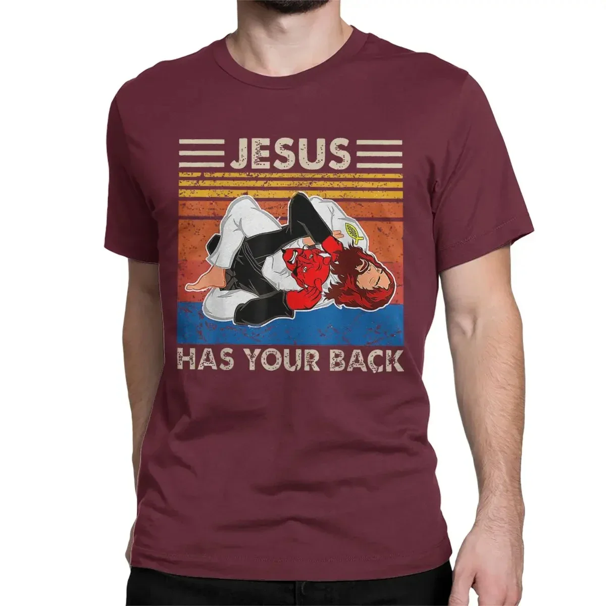 Men Women\'s T-Shirt Jesus Has Your Back Creative 100% Cotton Tees BJJ MMA Jiu Jitsu T Shirts O Neck Clothing Classic