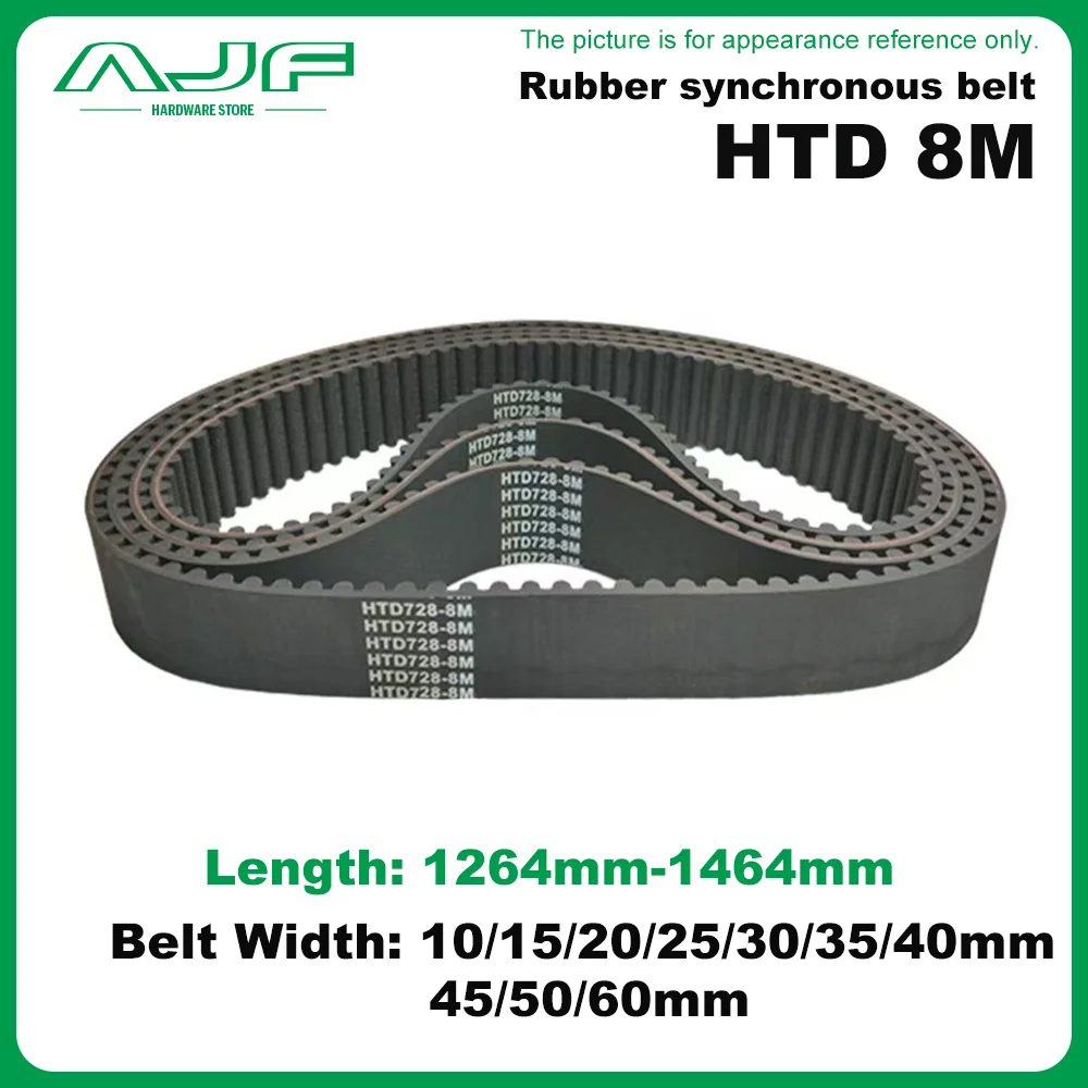 

HTD 8M Timing Belt Length: 1264mm-1464mm 8M Synchronous Belt Width of 10/15/20/25/30/35/40/45/50/60mm Rubber HTD 8M