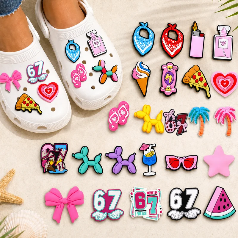1/25 Stück Schuh-Charms Palmen-Zubehör für Mädchen, Ballonhund-Schleifen-Schuh-Charms, Herzförmige Sandalen-Clog-Clips