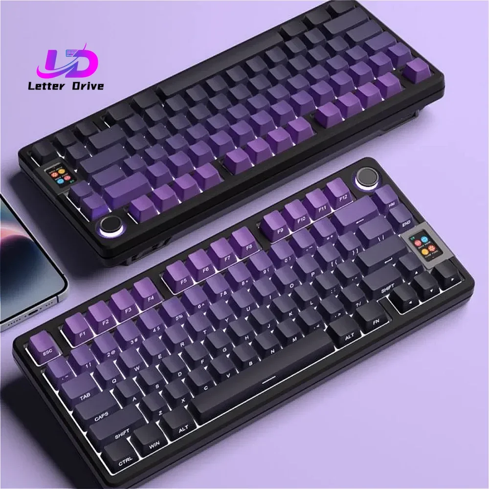 Schwarz-Lila Seitlich Gravierte Transluzente OEM-Tastenkappen 130+ Tasten PBT Kleines Vollständiges Tastenkappen-Set für 60/64/84/98/108 Mechanische Tastaturen
