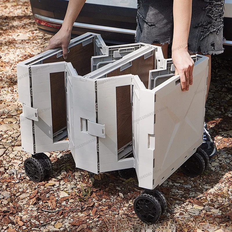For Outdoor Camper Large Capacity Storage Box Double Door Foldable Movable Portable Cart