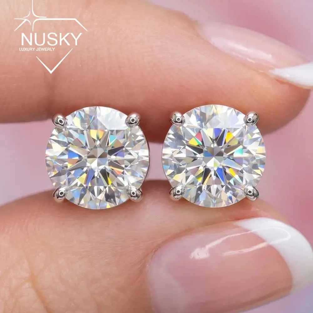0.2-3CT Round Cut Moissanite Stud Earring for Women Men 925 Sterling Silver 4 Claw Single Stone Ear Studs Party Wedding Jewelry