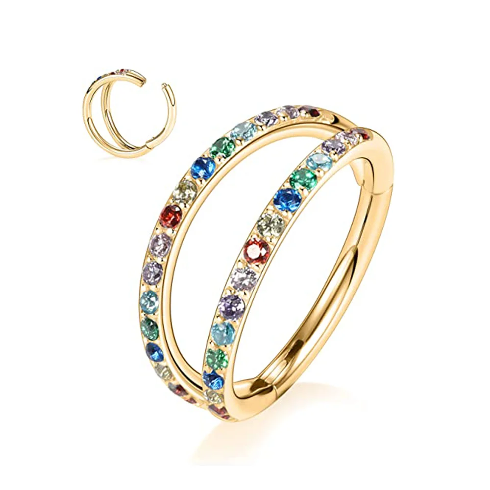 G23 Titanium 16G Septum Nose Rings CZ Double Hoop Open Stack Daith Helix Tragus Cartilage Clicker Earring Conch Piercing Jewelry image 3