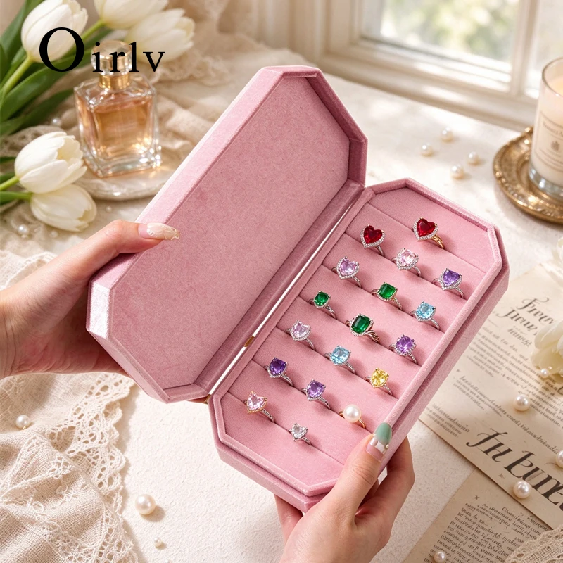 Oirlv Octagonal Ring Box Multi Slots Jewelry Storage Case Portable Rings Display Holder Gift Box for Engagement Wedding Rings