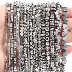 AAA+ Rhodium Hematite Bead Natural Irregular Geometric Column Heart Stone Beads For Jewelry Making Bracelets Necklace 15