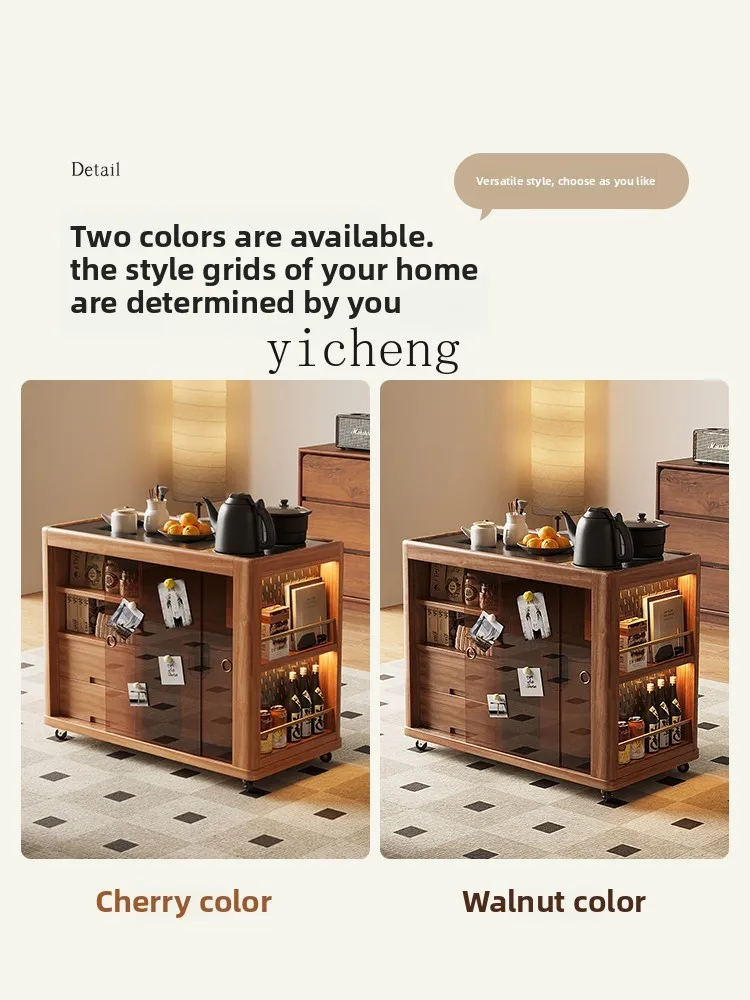 YFY  solid wood movable tea table household tea cabinet retro sofa side few trolleys small apartment balcony tea table