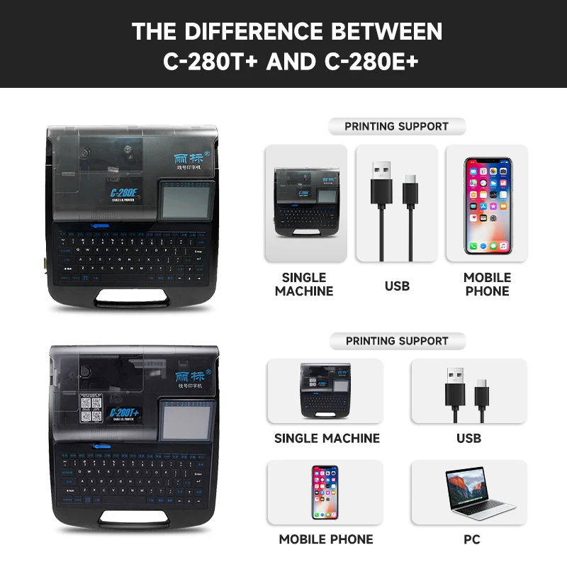 C-280T PVC Wire Heat Shrinkable Tube Cable ID Marking Printer Thermal Paper Pipe Casing Tube Drivepipe Printing Label Maker