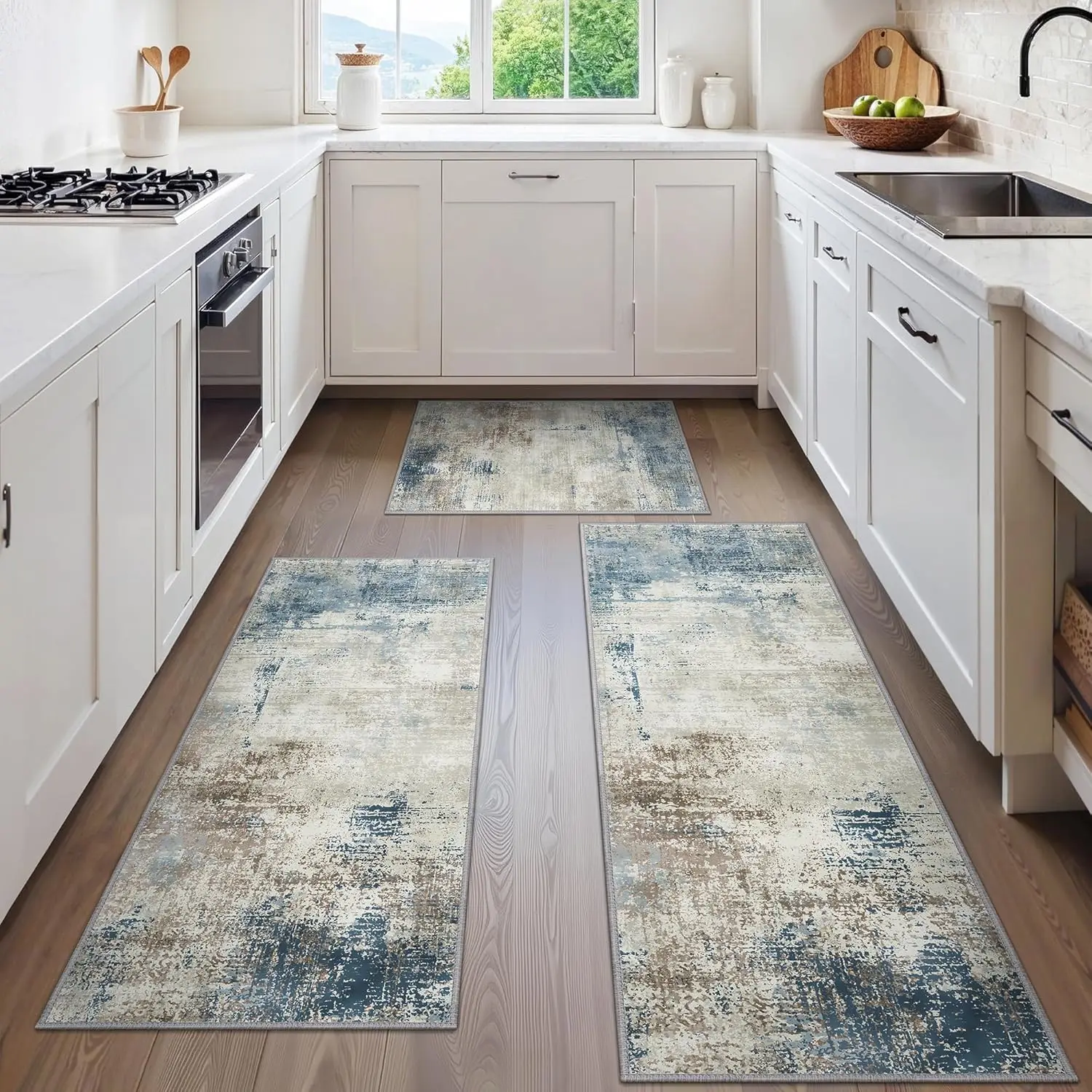 

Kitchen Rugs Sets of 3 Non Slip Washable Kitchen Mats for Floor, Waterproof Abstract Kitchen Runner Rug, Floor Mat Carpe