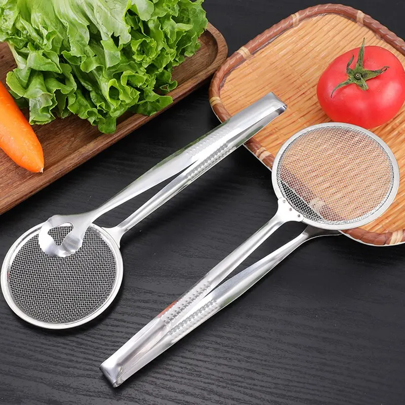 1pc Stainless Steel Handheld Multi-functional Creative Filter Spoon Clip Colander Oil-Frying Clip Fried Chicken Accessories