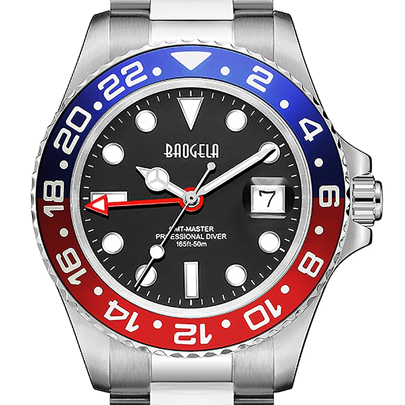 BAOGELA New Blue Red Water Ghost Watch Men\'s Watch 50 Meters Waterproof Stainless Steel Strap Swiss Movement Relogio Masculino