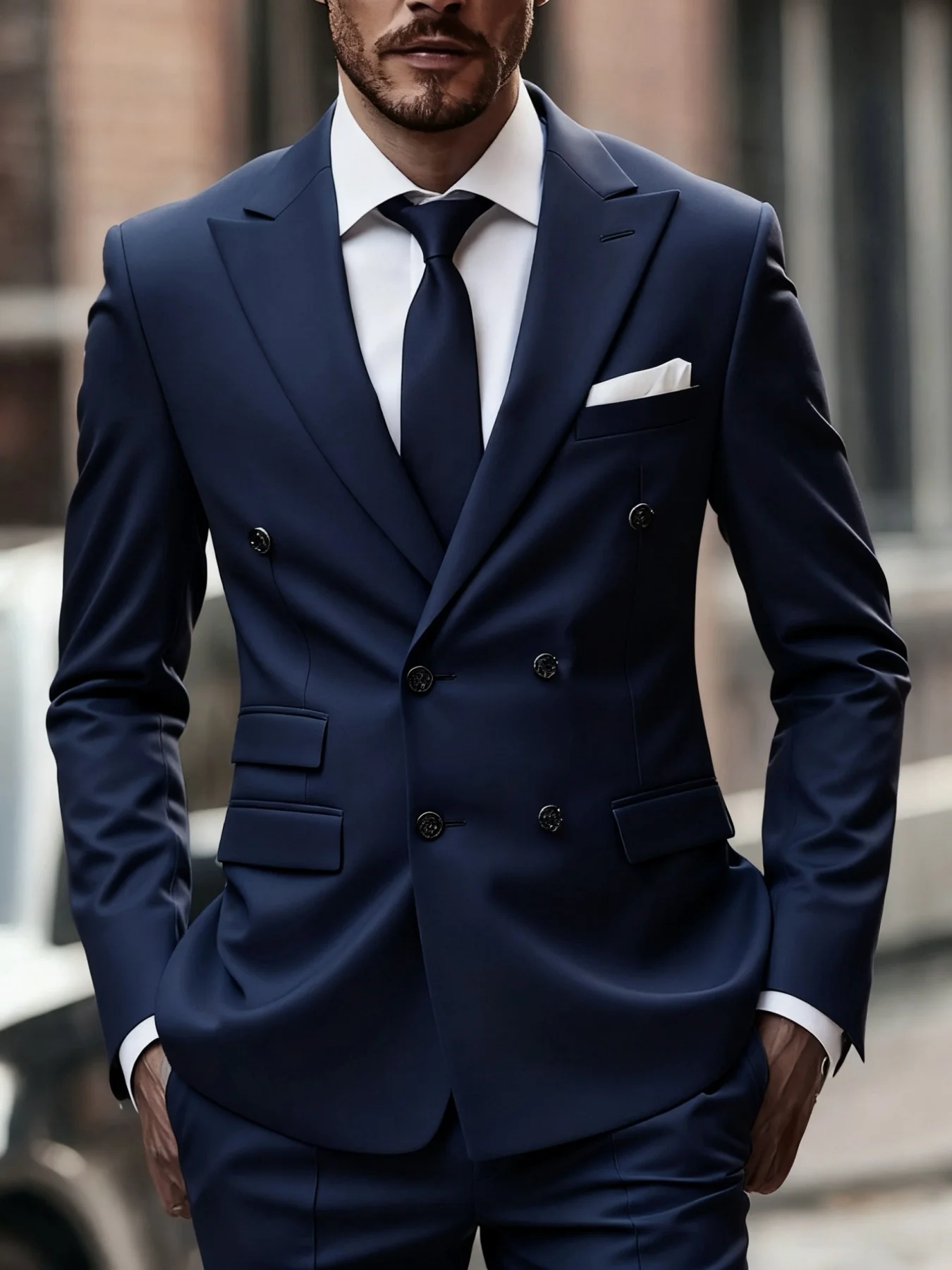 

Men's Slim Fit Office Suit Set Double Breasted Peak Lapel Blazer Pants Elegant Party Wedding