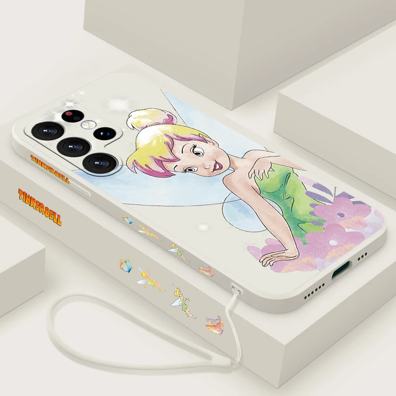 Disney Tinker Bell For Samsung S24 S23 S22 S21 S20 Fe S10 Note 20 10 Ultra Lite Plus Liquid Left Rope Phone Case