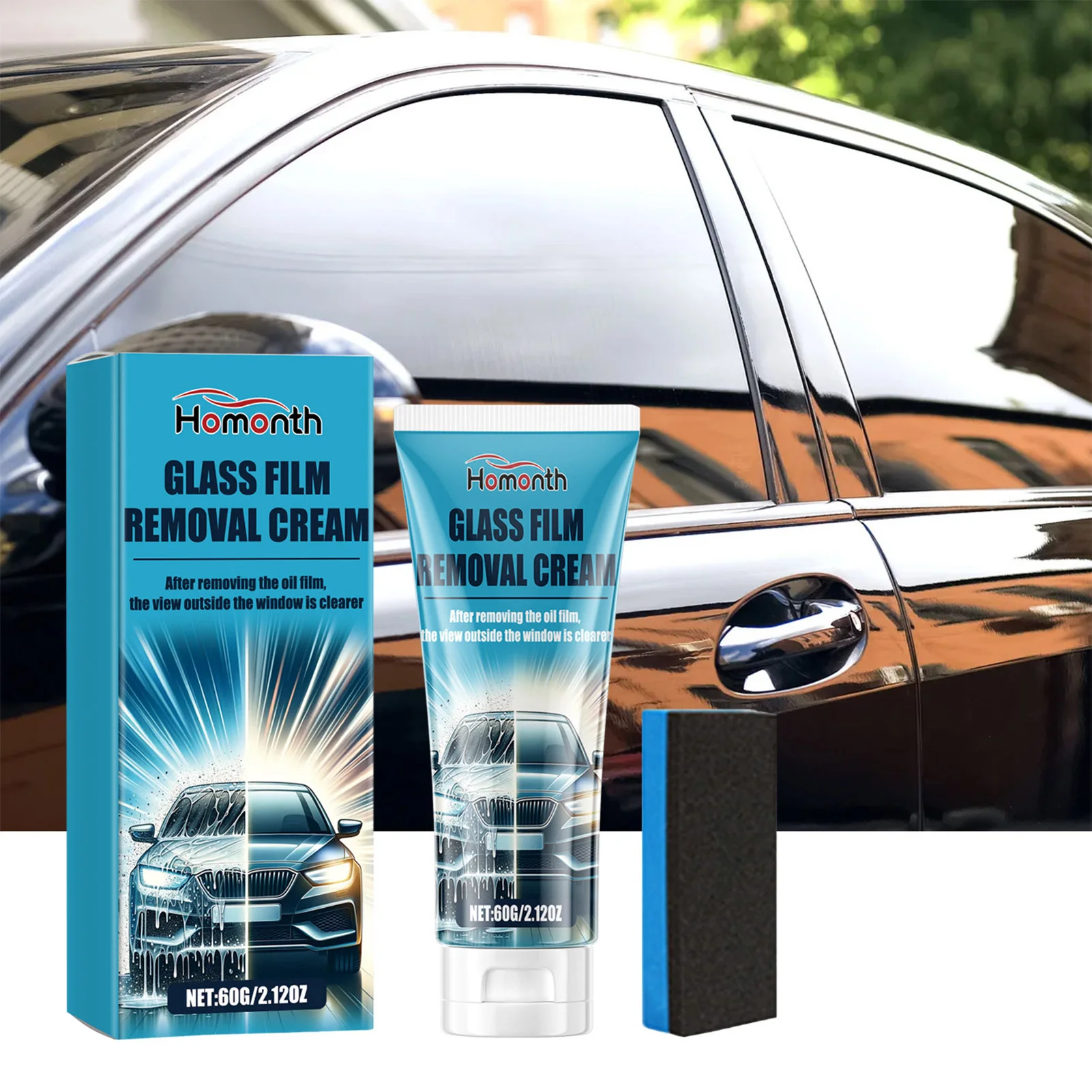 

Car Glass Oil Film Cleaner Long-Lasting Powerful Decontamination with Sponge Suitable for Common Oil Film