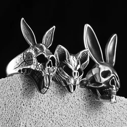 Animal Rabbit Bat Skull Men Rings Stainless Steel Women Jewelry Punk Gothic Rock Vintage Fashion Accessories Gift Wholesale