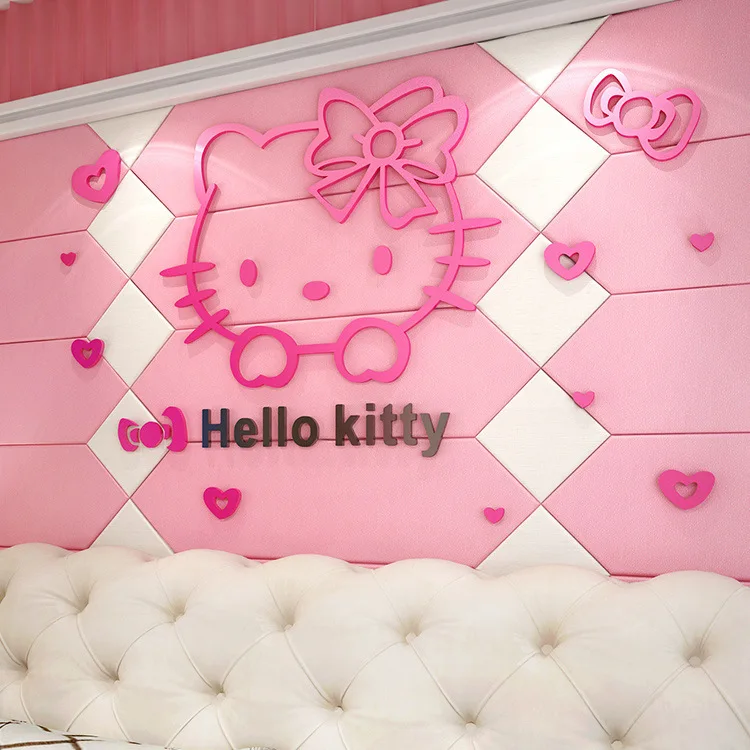 Cute Sanrio Hello Kitty Acrylic 3D Stereo Wall Stickers Cartoon Girl Bedroom Children\'s Room Bedside Decoration Stickers Gift