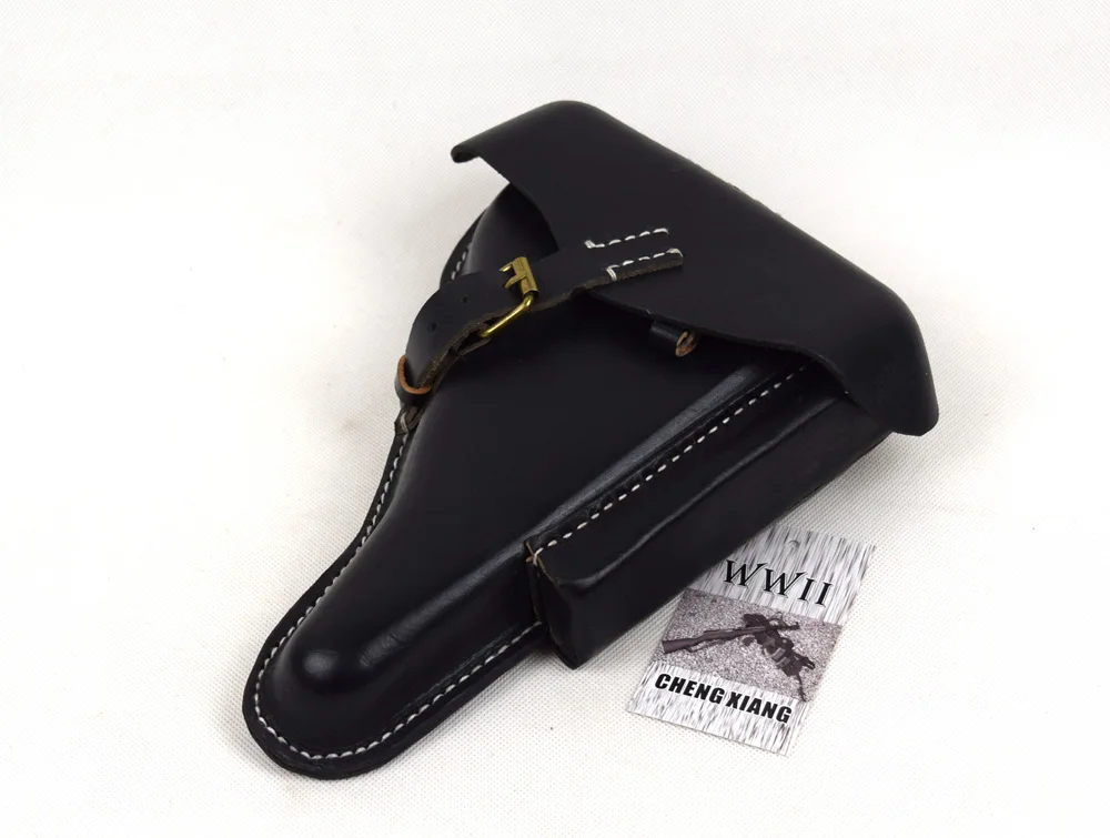 Reproduction WWII German Luger P08 P-08 Hardshell Holster Black Leather 　