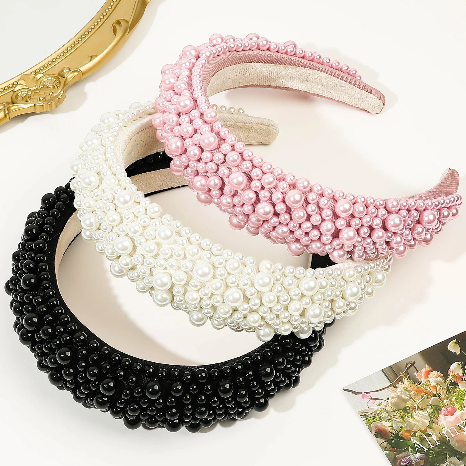 Luxury Pearl HairBands for Women Korean Fashion Black White Beaded Headband Small Pearl Wedding Hair Jewelry Accessories Dropshi