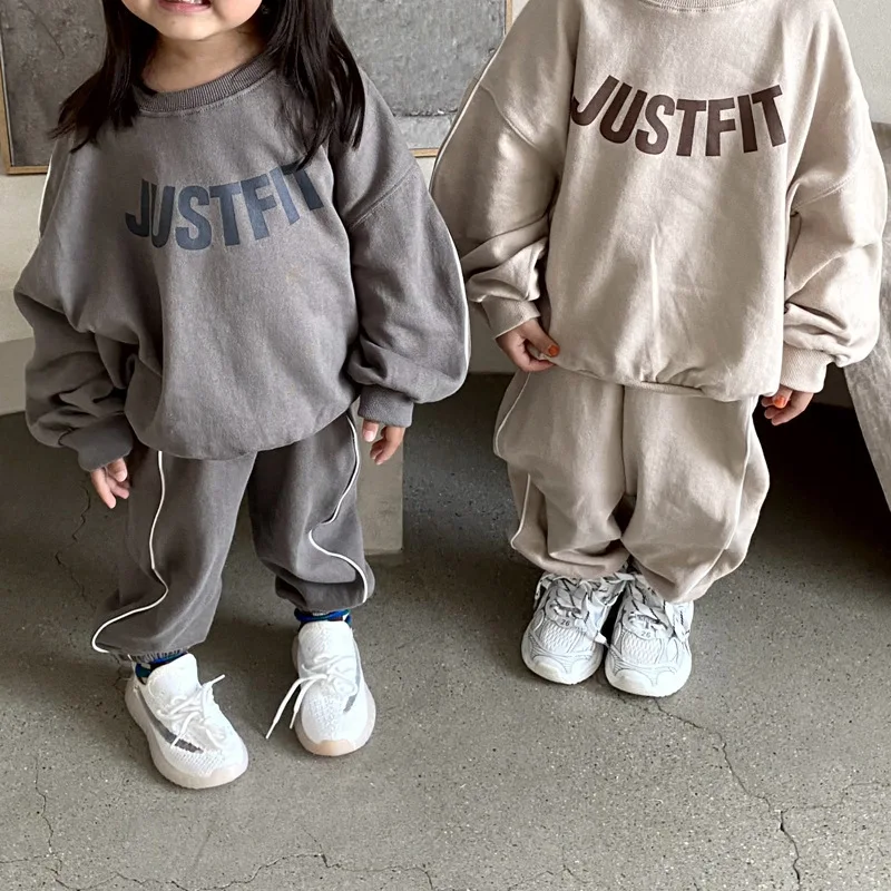 2024 Autumn New Children Long Sleeve Casual Sweatshirt + Sweat Pants 2pcs Suit Baby Boy Loose Clothes Set Toddler Girl Outfits