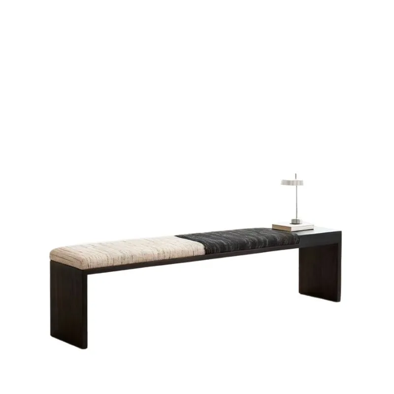Simple and modern home shoe changing stool, striped soft bag bench, home living room bedroom bedside stool, ash wood bench