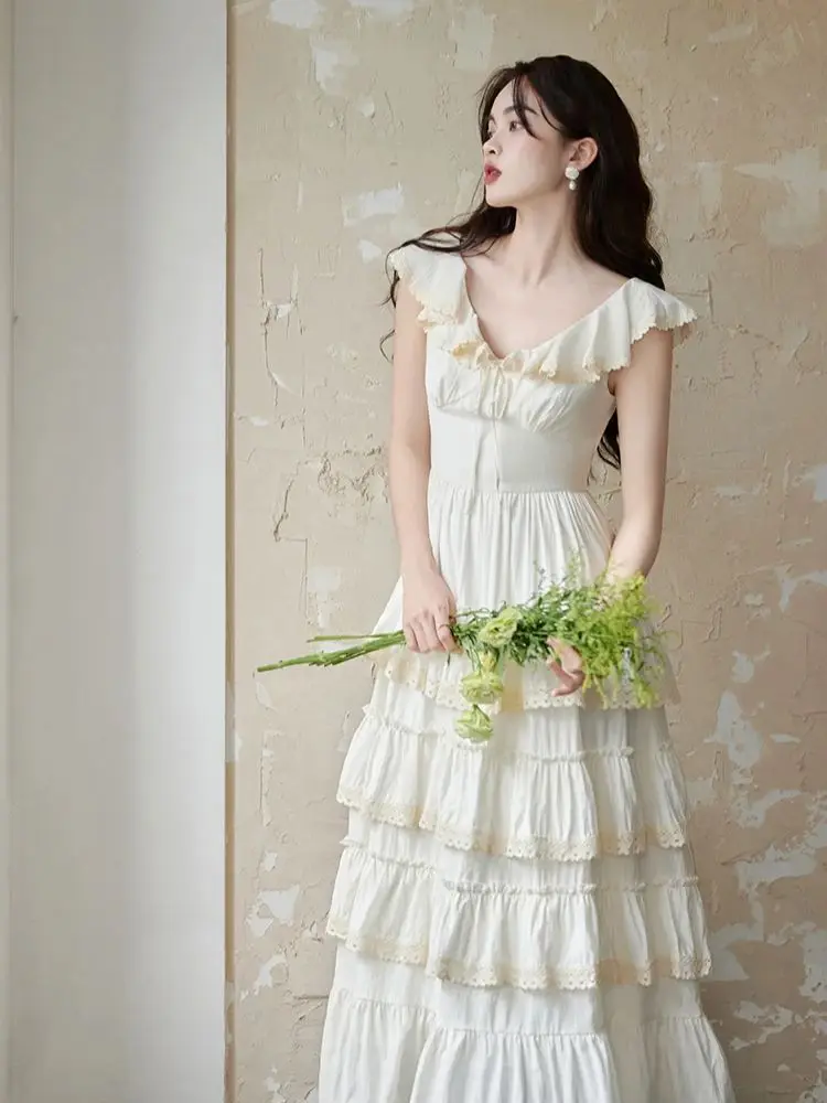 Vintage Victorian Style Princess Dress Woman Retro French Medieval Costume Lace Flying Sleeve Cake Dresses Stage Performance