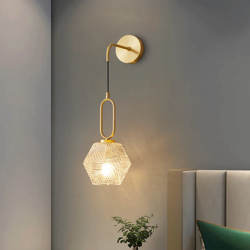 

Modern All Copper Glass Decorative Wall Lamp Suitable for Bedroom Bedside Luxurious Living Room Hallway Cloakroom Wall Lighting