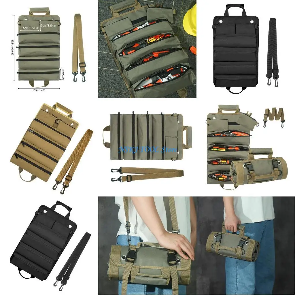 

L8RC Tool Roll Bag Tool Roll Up Bag Tools Tote Bag Pockets Tool Sling