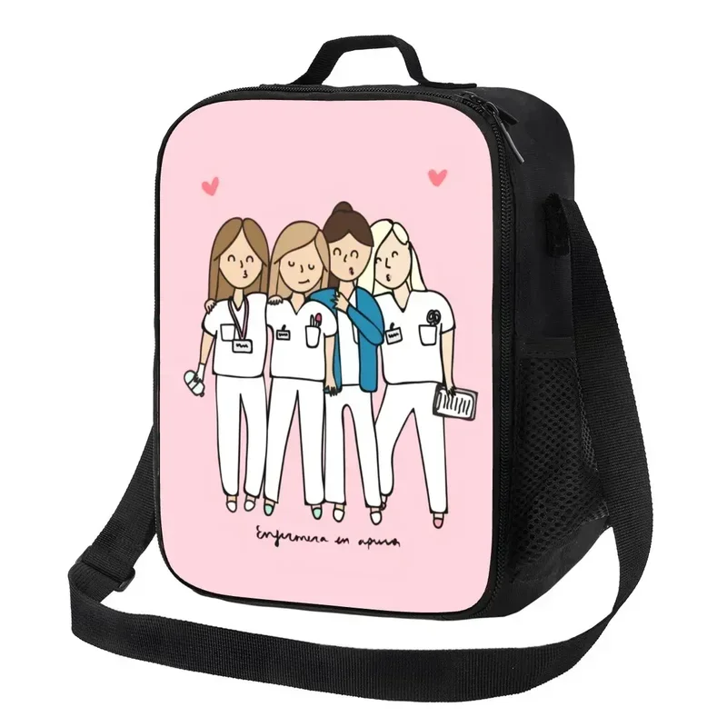 Cartoon Ladies Nurse Doctor Printed Portable Lunch Box for Women Leakproof Thermal Cooler Food Insulated Lunch Bag Office Work