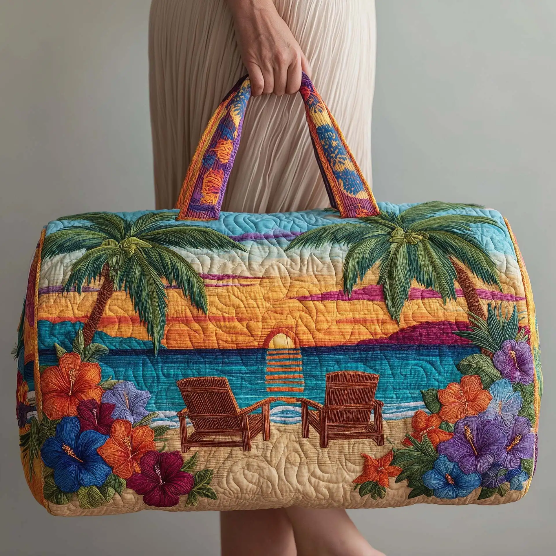 

New Quilted Cotton Quilted Travel Bag 3D Design Boho Style Duffle Bag Hippie Vibe Frog Pattern Printed Yoga Bag Weekend Trip