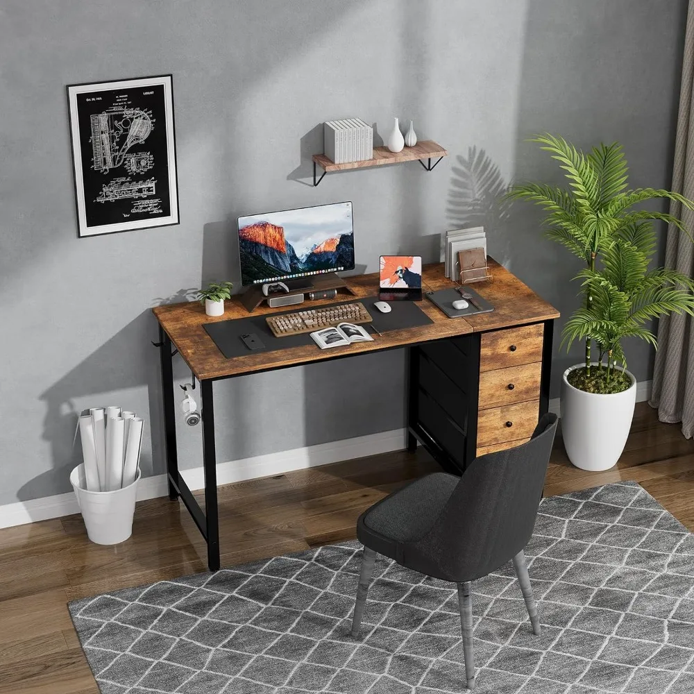 47 inch Computer Desk with 4 Drawers, Writing Work Study Desk for Home Office Bedroom, Modern Simple Student PC Desks