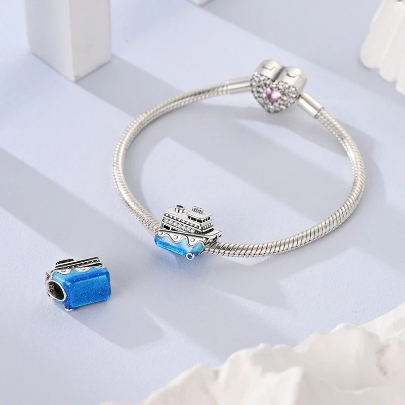 المعلقات كروز المحيط الأزرق 925 فضة مطلي الخرز الأصلي صالح 925 سحر سوار مجوهرات Diy بها بنفسك غرامة هدايا للنساء