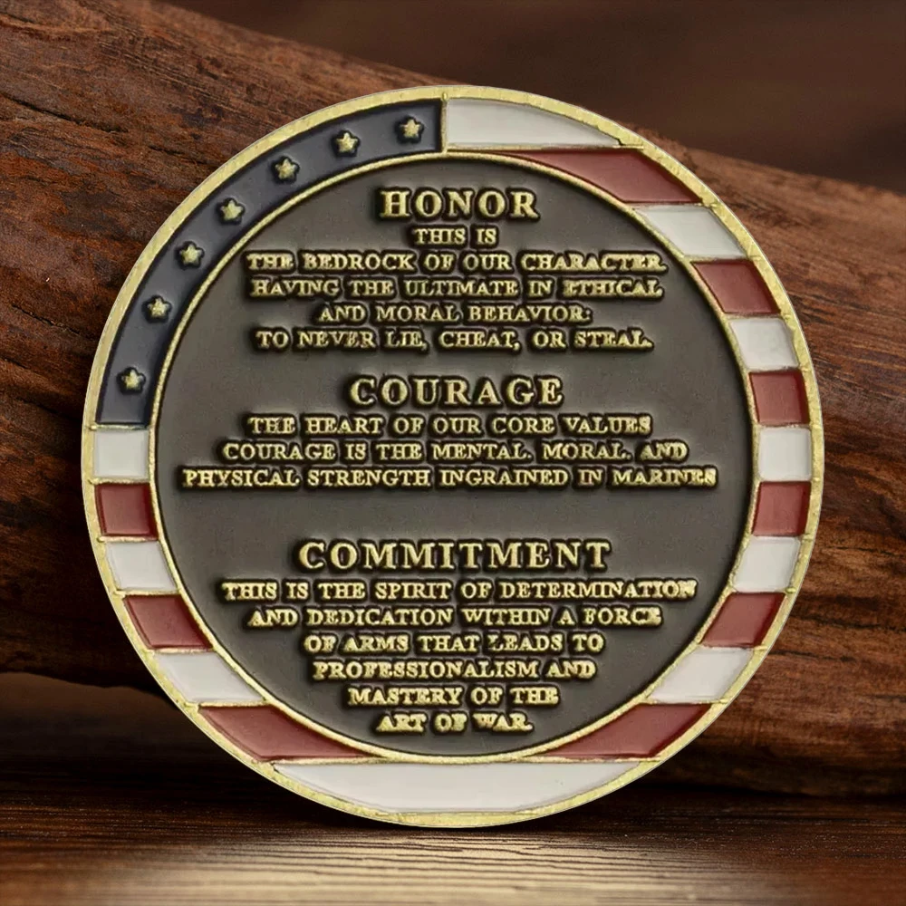 Copper Plated Souvenir Coin US Marine Corps Core Values Honor Courage Commitment Commemorative Coin - Detail 1