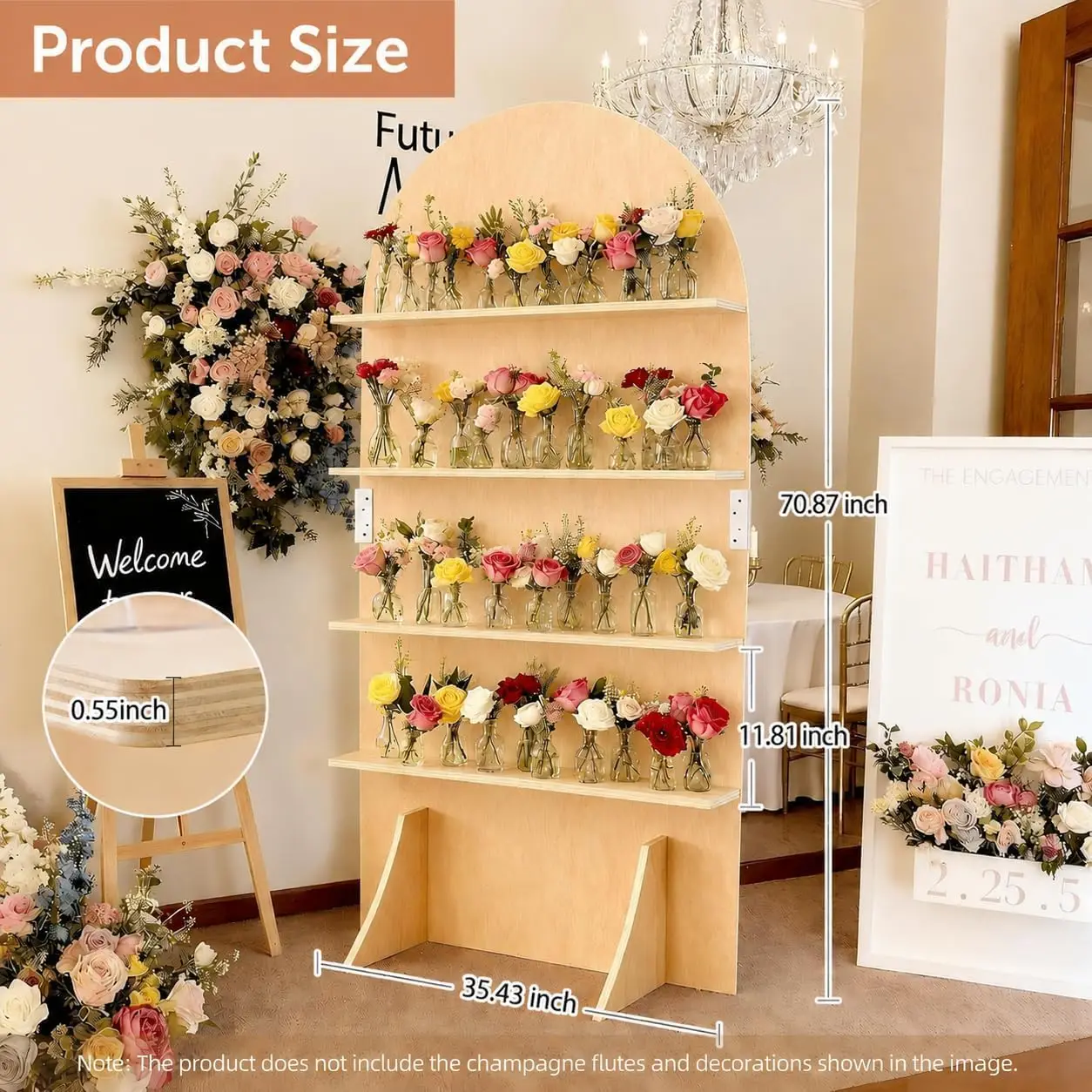 4-Tier Wooden 59 Ft Champagne Wall Holder