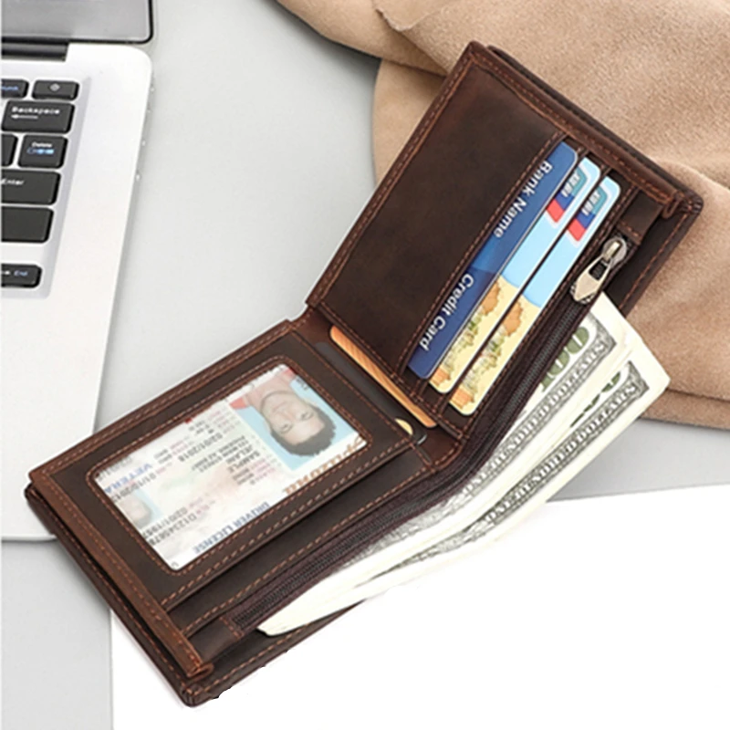 First Layer Cowhide Men Wallet Retro Money Clip Short Multi-card Holder Coin Purse Wallets Free Shipping Items Dollar Storage