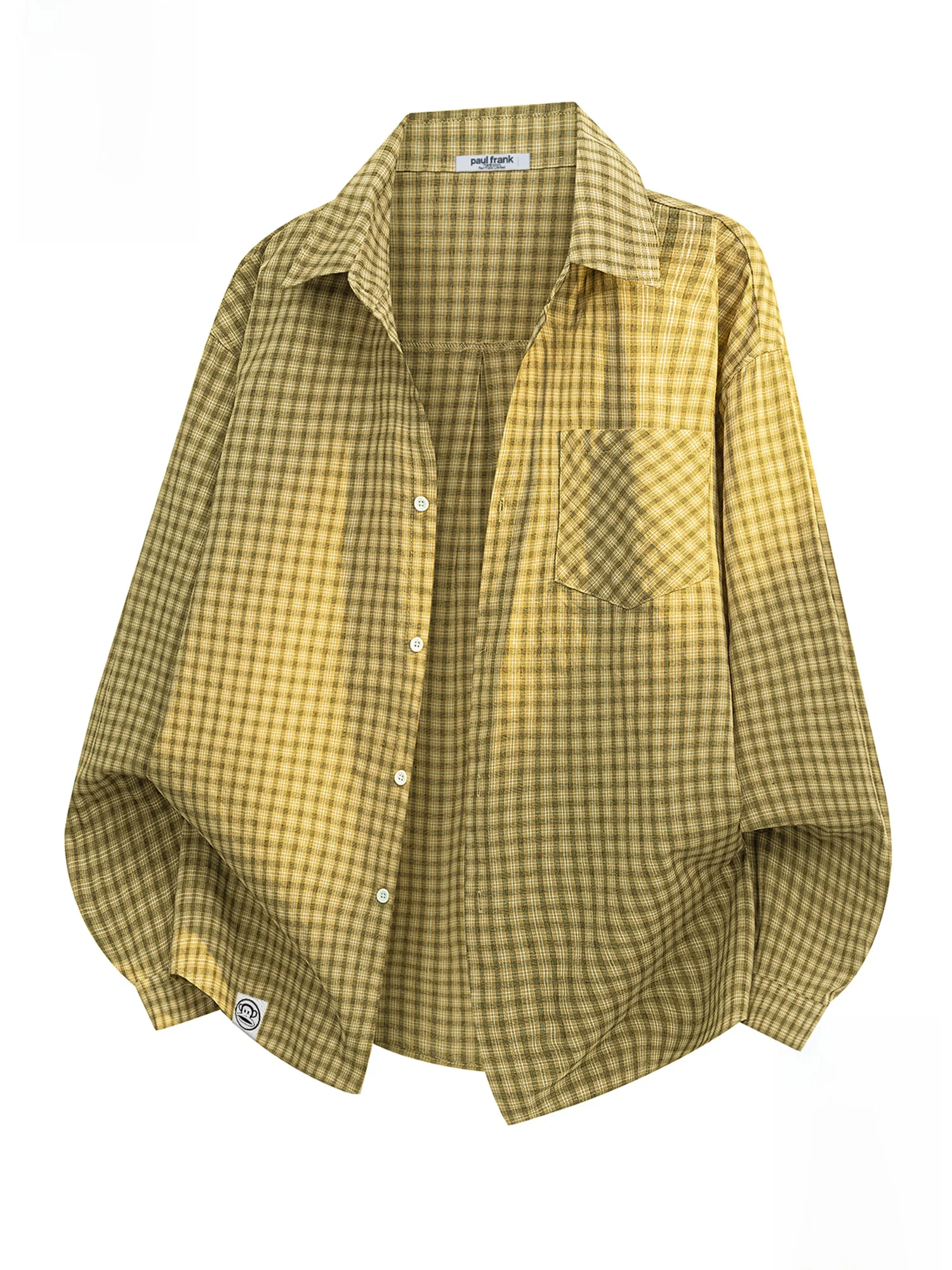 

PaulFrank Pure Cotton Long Sve irt Men's Spring Trend Plaid Yellow Open Cardigan Breathable Loose Fit Youth Casual irt