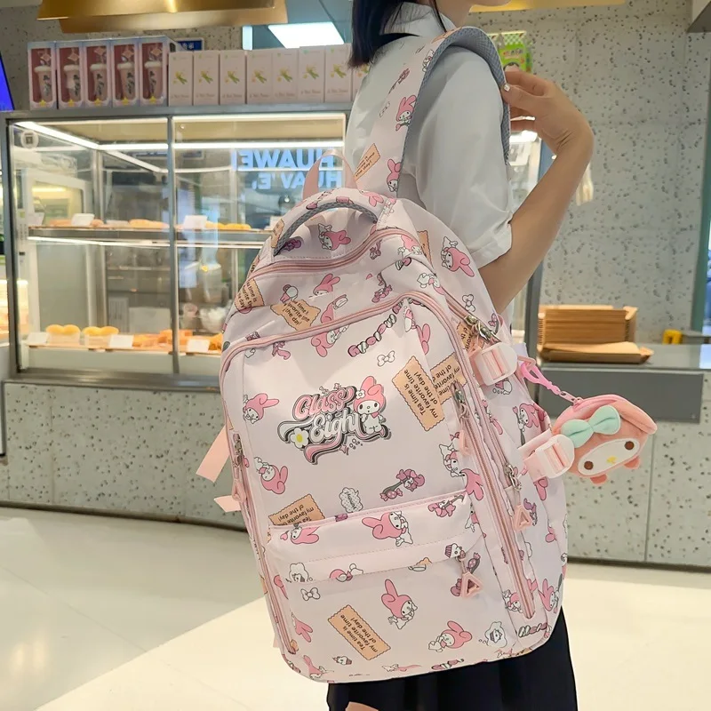 

Sanrio Kuromi My Melody Hello Kitty Pom Pom Purin Рюкзак Милая девушка Простая большая вместительная сумка для книг Повседневный рюкзак с мультяшным принтом