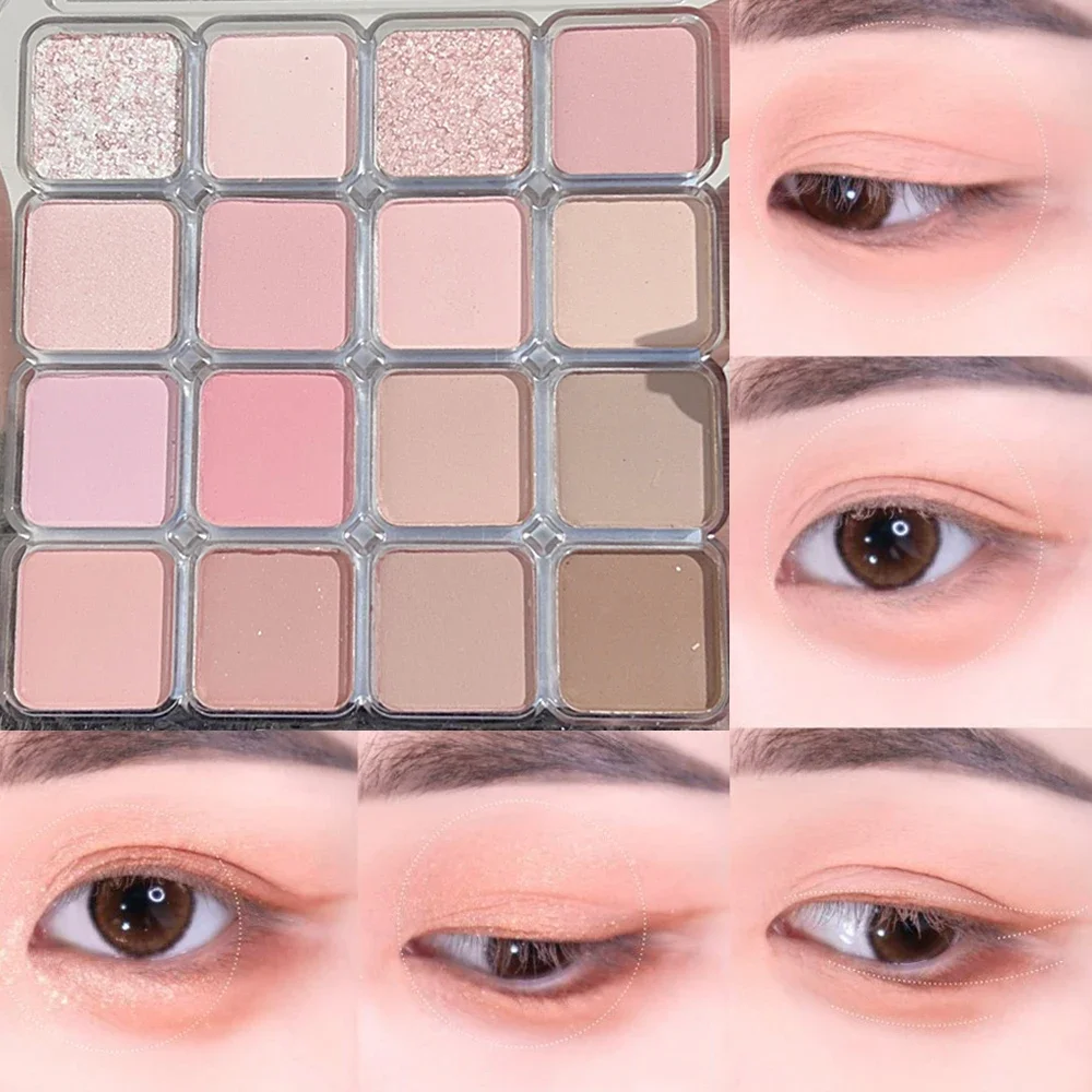 Impresionante paleta de sombras de ojos de 16 colores, Nacarado, mate, Color tierra, lentejuelas brillantes, sombra de ojos, maquillaje duradero, baja saturación, resistente al agua