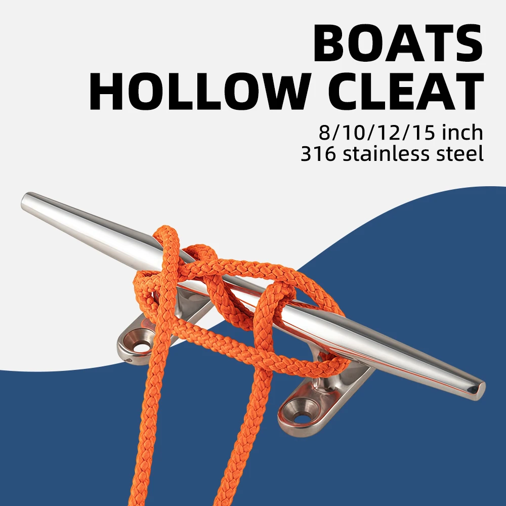 8/10/12/15 Inch 316 Stainless Steel Polished Flat Deck Hollow Mooring Cleat for Boat Yacht Auto Marine Hardware Accessories