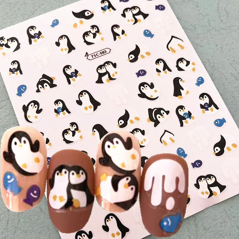 Newest Penguin Winter Design 3D Back Glue decal stamping DIY Decoration Tips Nail Sticker CA 583