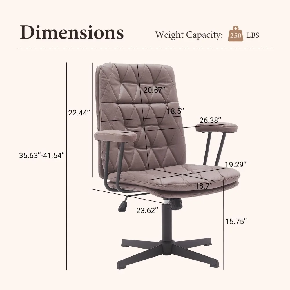 Ergonômico Criss Cross Desk Chair, ajustável Home Office cadeira com braço, giratória executiva, meados de volta, sem rodas