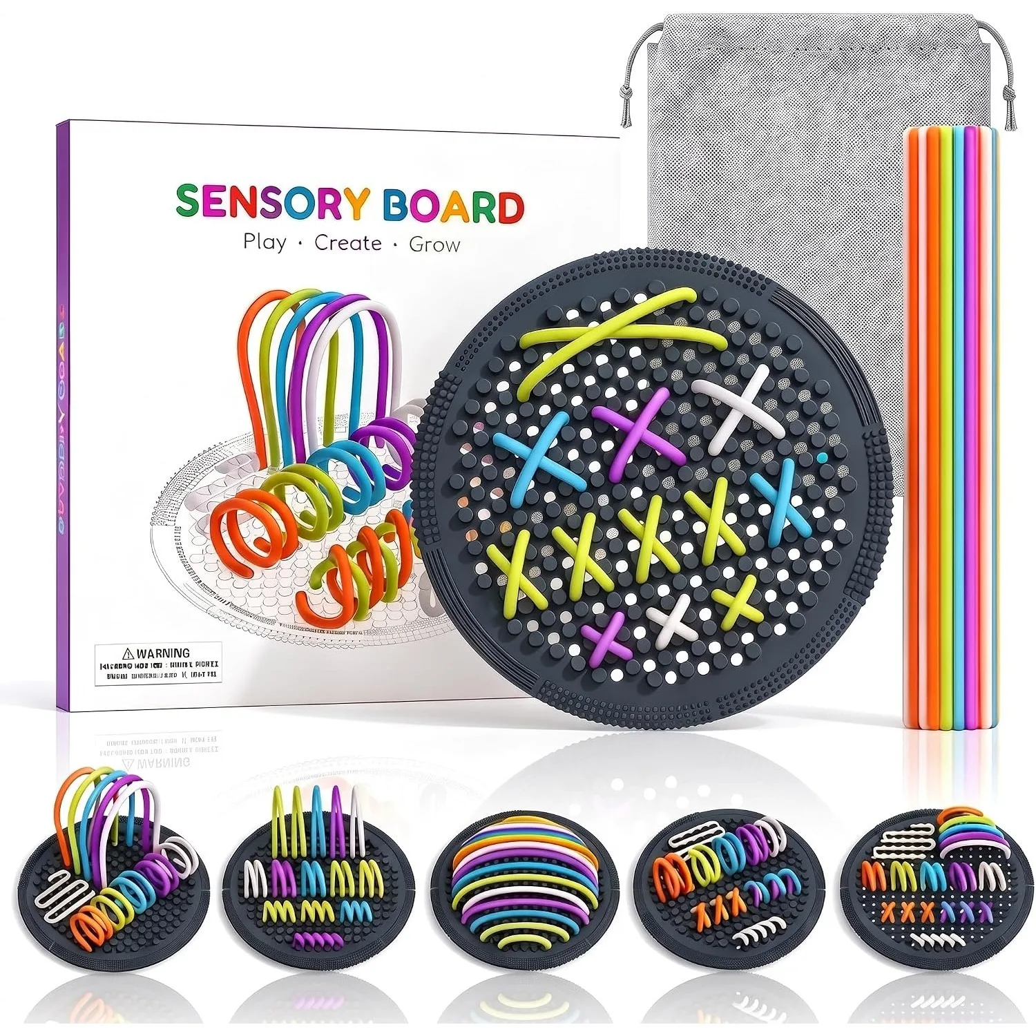 3D Sensory Activity Board Fidget Toys Zero Noise Round Dual-Sided Silicone Quiet Around Fidget Toy with 25 Strings