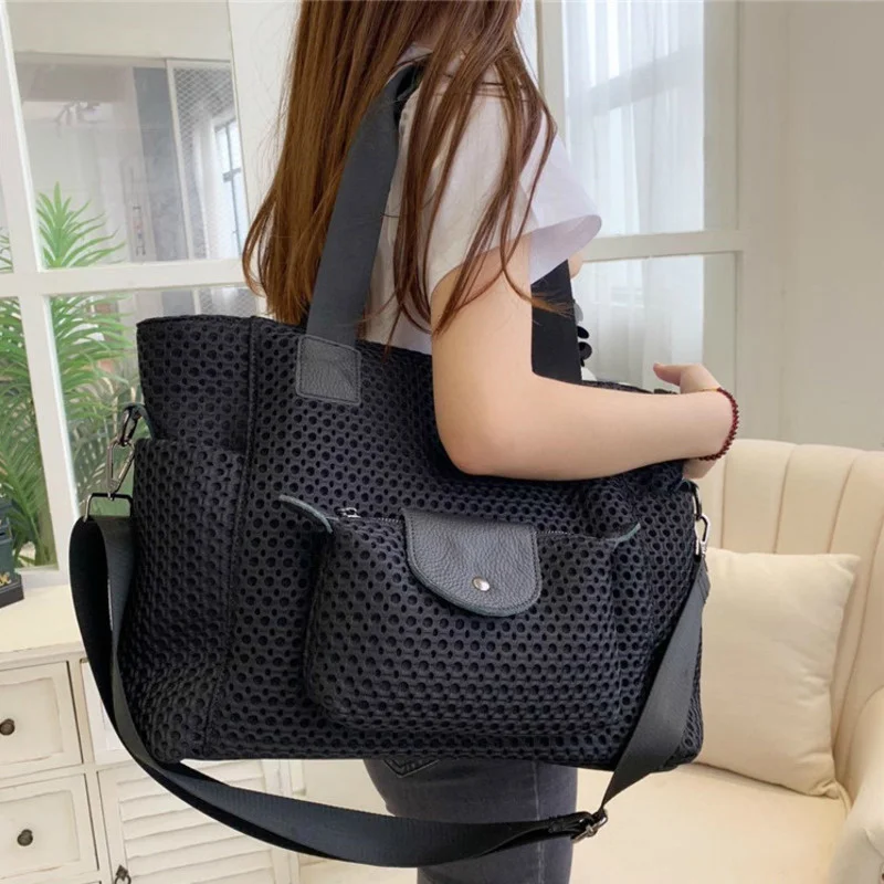 VOLASSS Large Capacity Women Totes Bag For Traveling Ladies Handbags Korean Style Fashion Mesh Girl Shoulder Bags Designer Tote