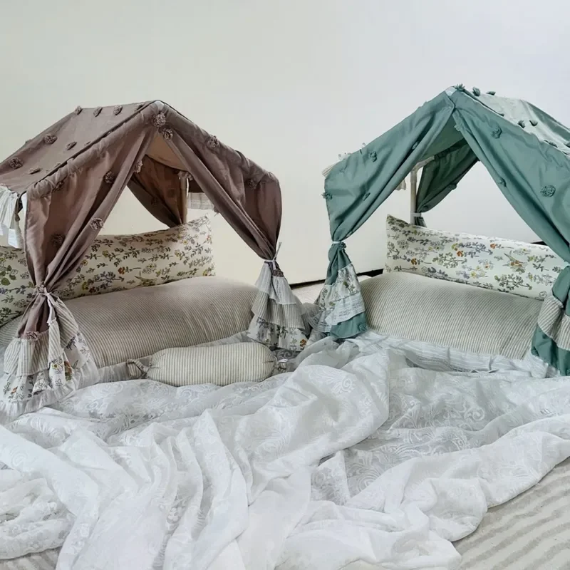 Soft Plush Pet Tent Bed for Small Dogs Cats Washable Kennel House Cozy Sleeping Cave for Yorkshire Maltese Teddy All Season