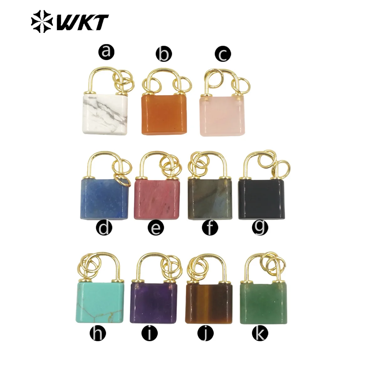 

WT-P1781 WKT Characteristic Natural Gemstone Pendant Lock Shaped With 18k Real Gold Plated For Friends