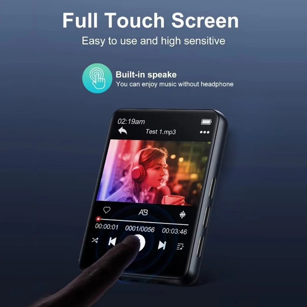 شاشة تعمل باللمس 2.4 بوصة مشغل MP3 بلوتوث المدمج في المتكلم المحمولة HiFi مشغل موسيقى MP3 وكمان تشغيل الفيديو مسجل صوتي