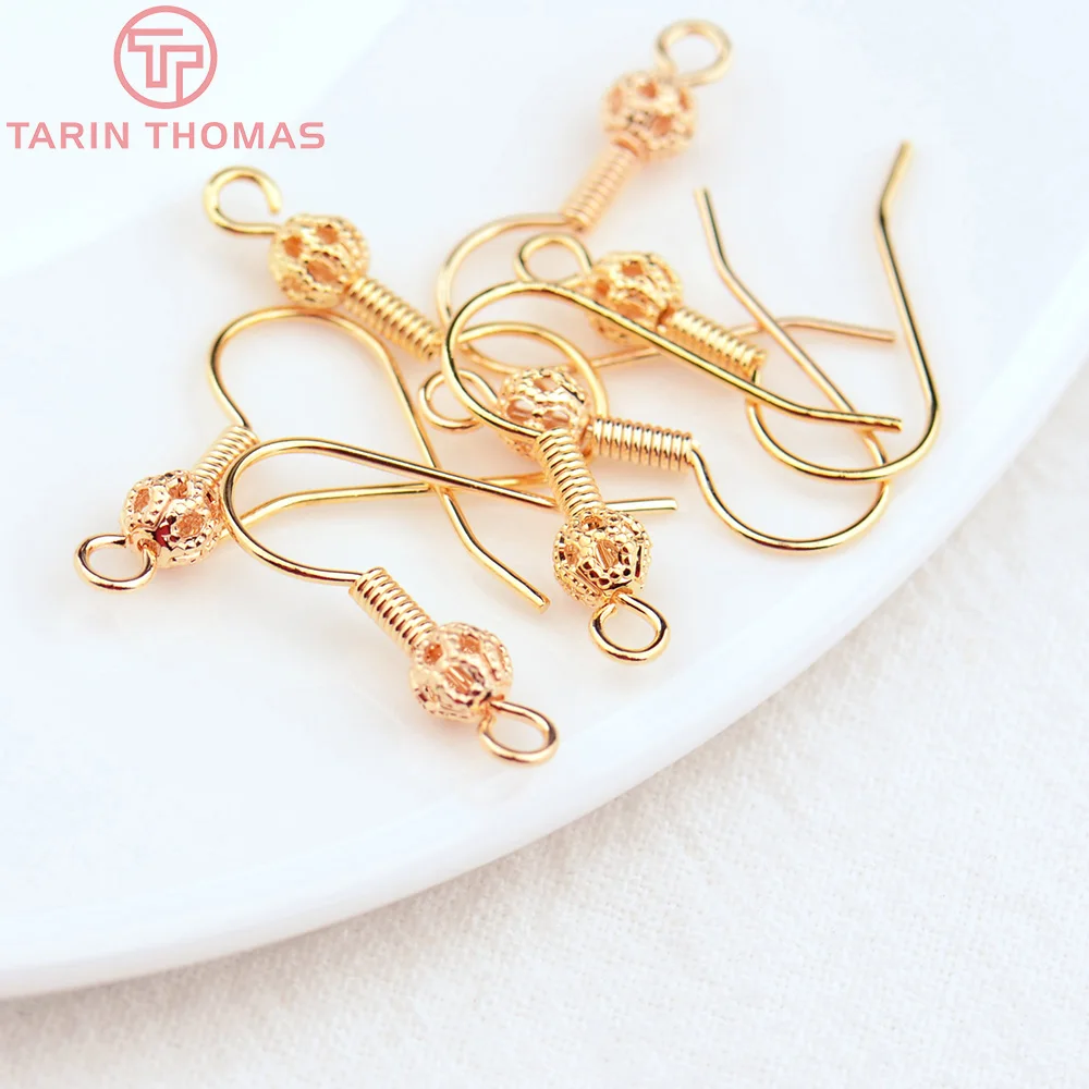 (4478) 20PCS 19.5MM Hole 2MM 24K Gold Color Brass Hollow Ball Earrings Hooks High Quality DIY Jewelry Making Findings