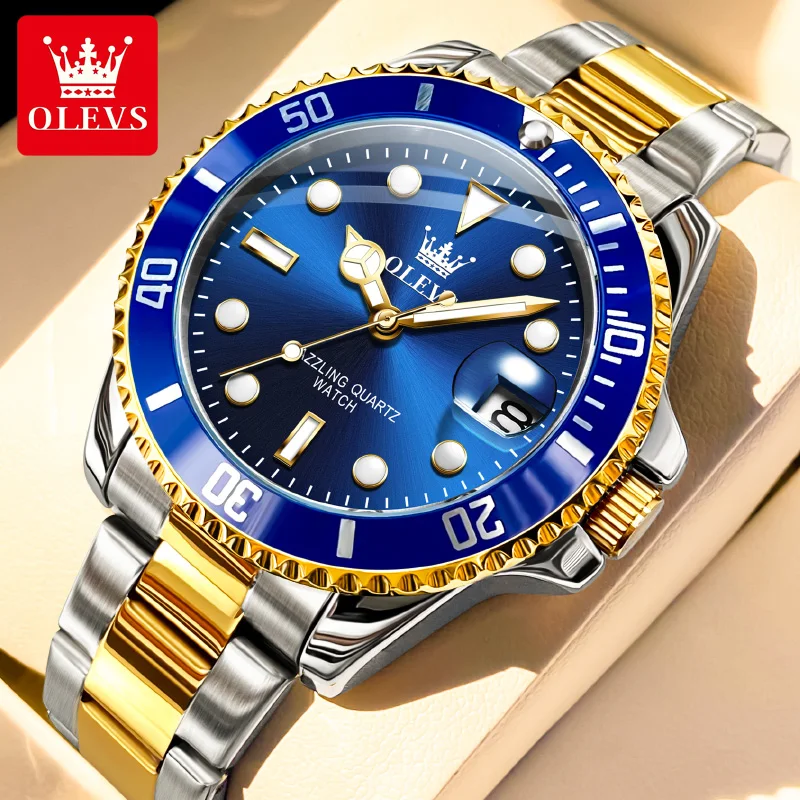 ساعات كوارتز رجالي من OLEVS من أفضل العلامات التجارية الفاخرة للأعمال مقاومة للماء ومضيئة كبيرة الحجم ساعات يد رجالية رياضية من الفولاذ المقاوم للصدأ