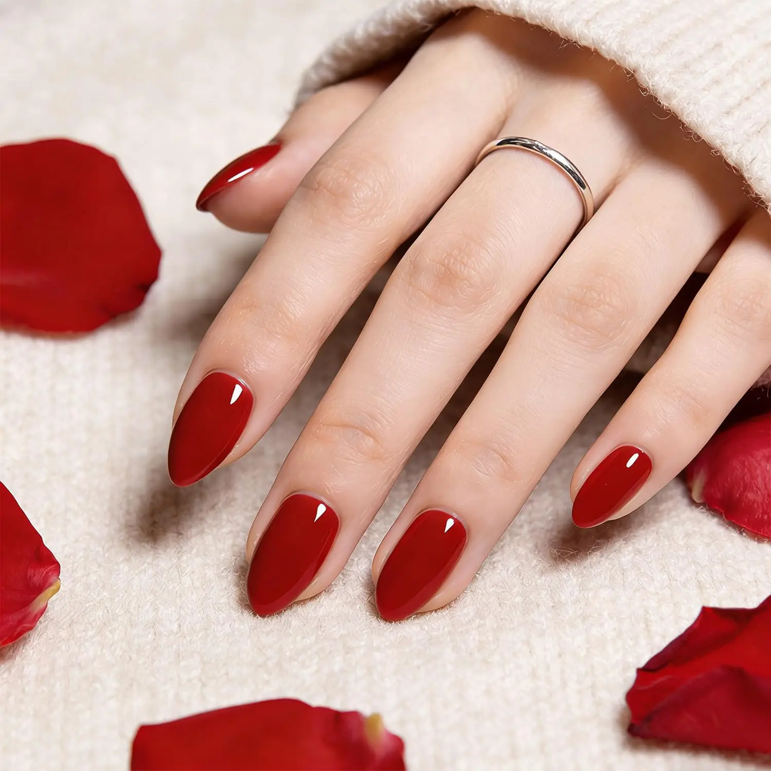 

Red Press on Nails Almond Short Fake Nails Kit with Glue and Tabs for Women