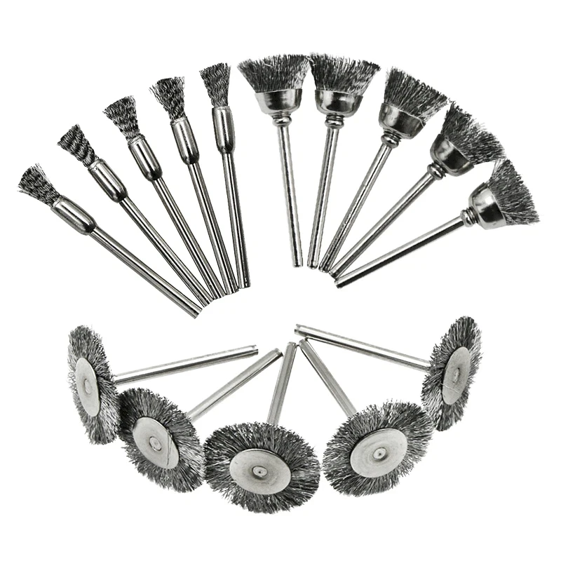 Wire Wheel Cup Brush Set Drill Polishing Dremel Tools 3mm Shank for Power Die Grinder Rotary Electric Abrasive Tool